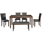 6-Piece Dining Table Set with Bench and Chairs, Wooden dining table set for 6 people, Farmhouse Rustic Style 6 Person Dining Table Set for Dining Room, Kitchen, Dark Walnut - Grand Goldman Shop
