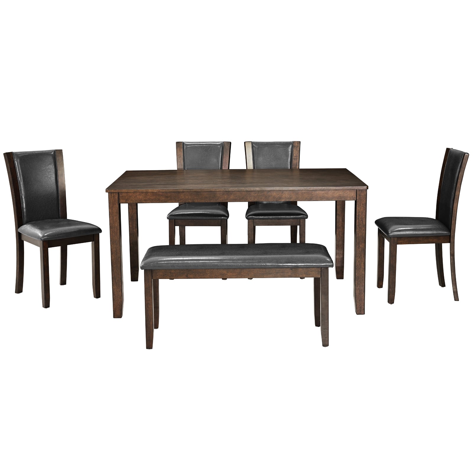 6-Piece Dining Table Set with Bench and Chairs, Wooden dining table set for 6 people, Farmhouse Rustic Style 6 Person Dining Table Set for Dining Room, Kitchen, Dark Walnut - Grand Goldman Shop