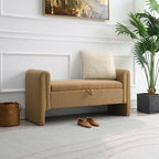 Modern Teddy Bed End Bench with Arms and Storage, Upholstered Foot Rest Stool, Coffee Color, Plywood, 52.3' Length - Grand Goldman Shop