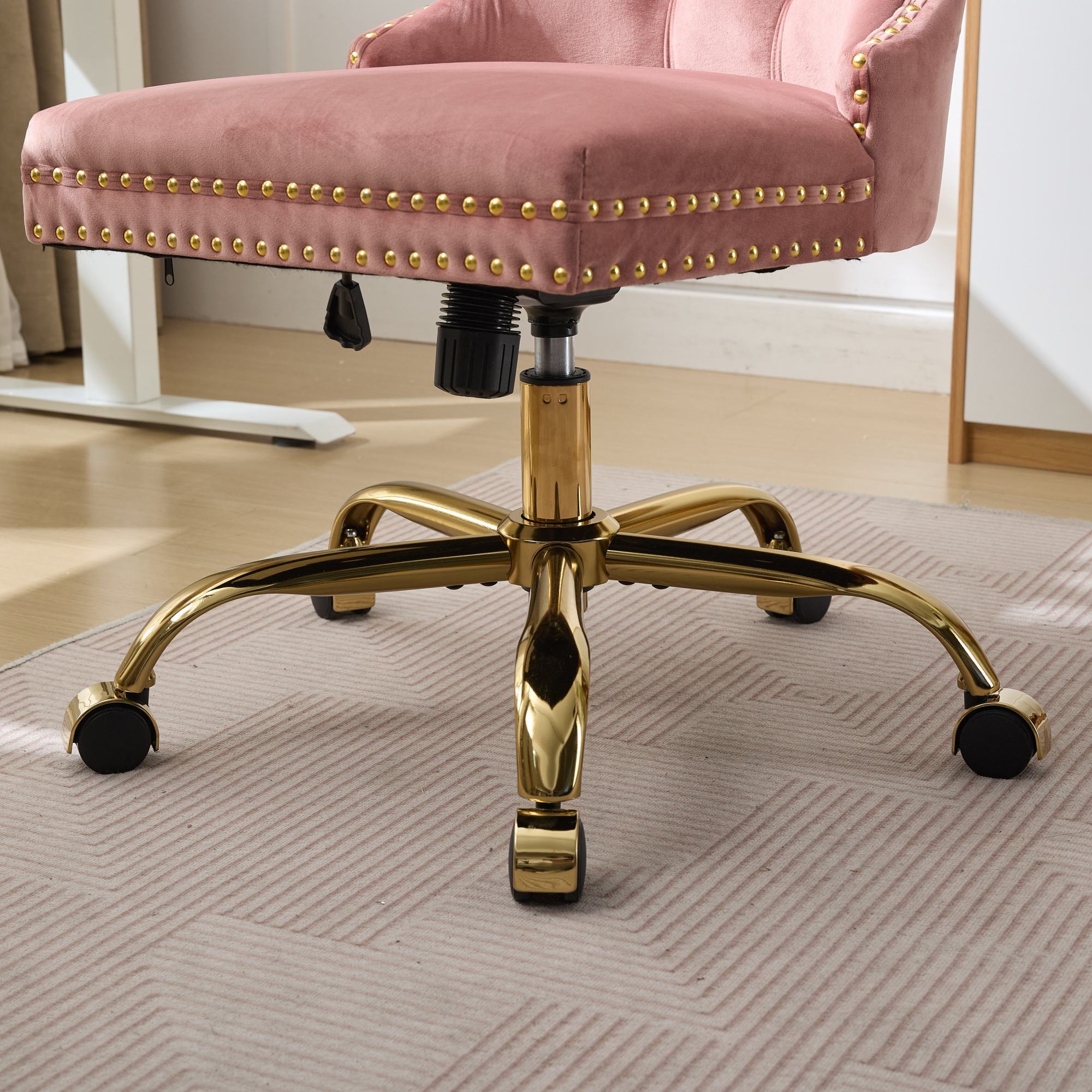 A&A Furniture Office Chair,Modern Velvet Upholstered Tufted Button Home Office Chair with Golden Metal Base,Adjustable Desk C