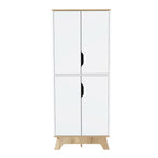 Pamplona Double Kitchen Pantry, Double Door, Four Legs, Four Shelves -Light Oak / White - Grand Goldman