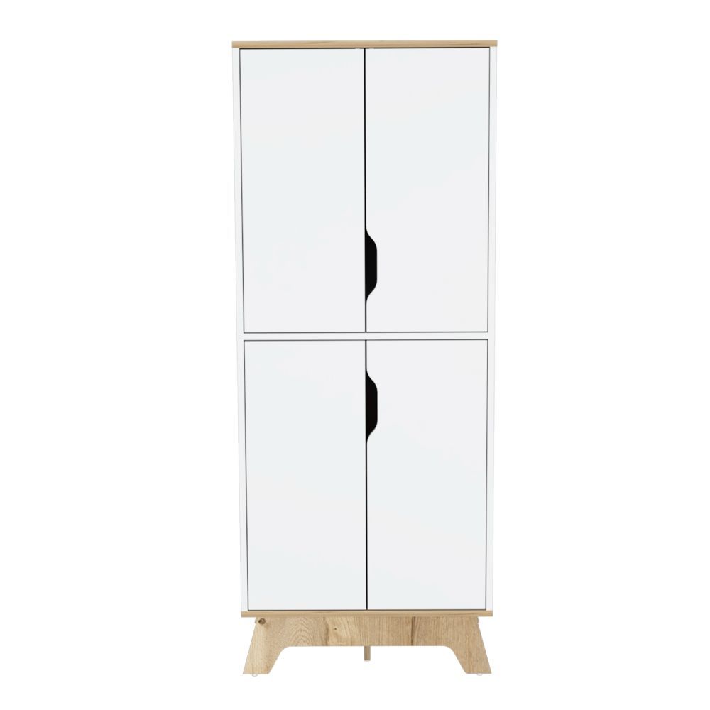 Pamplona Double Kitchen Pantry, Double Door, Four Legs, Four Shelves -Light Oak / White - Grand Goldman