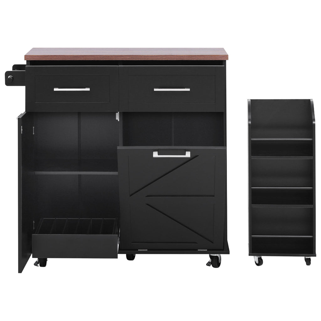 K&K 47.2' Farmhouse Kitchen Island with Drop Leaf, Kitchen Storage Island with Removable Side Racks, Two Drawers, Rolling Kitchen Cart on Wheels with Towel Rack, for Home, Kitchen, Dining Room, Black - Grand Goldman Shop