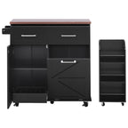 K&K 47.2' Farmhouse Kitchen Island with Drop Leaf, Kitchen Storage Island with Removable Side Racks, Two Drawers, Rolling Kitchen Cart on Wheels with Towel Rack, for Home, Kitchen, Dining Room, Black - Grand Goldman Shop