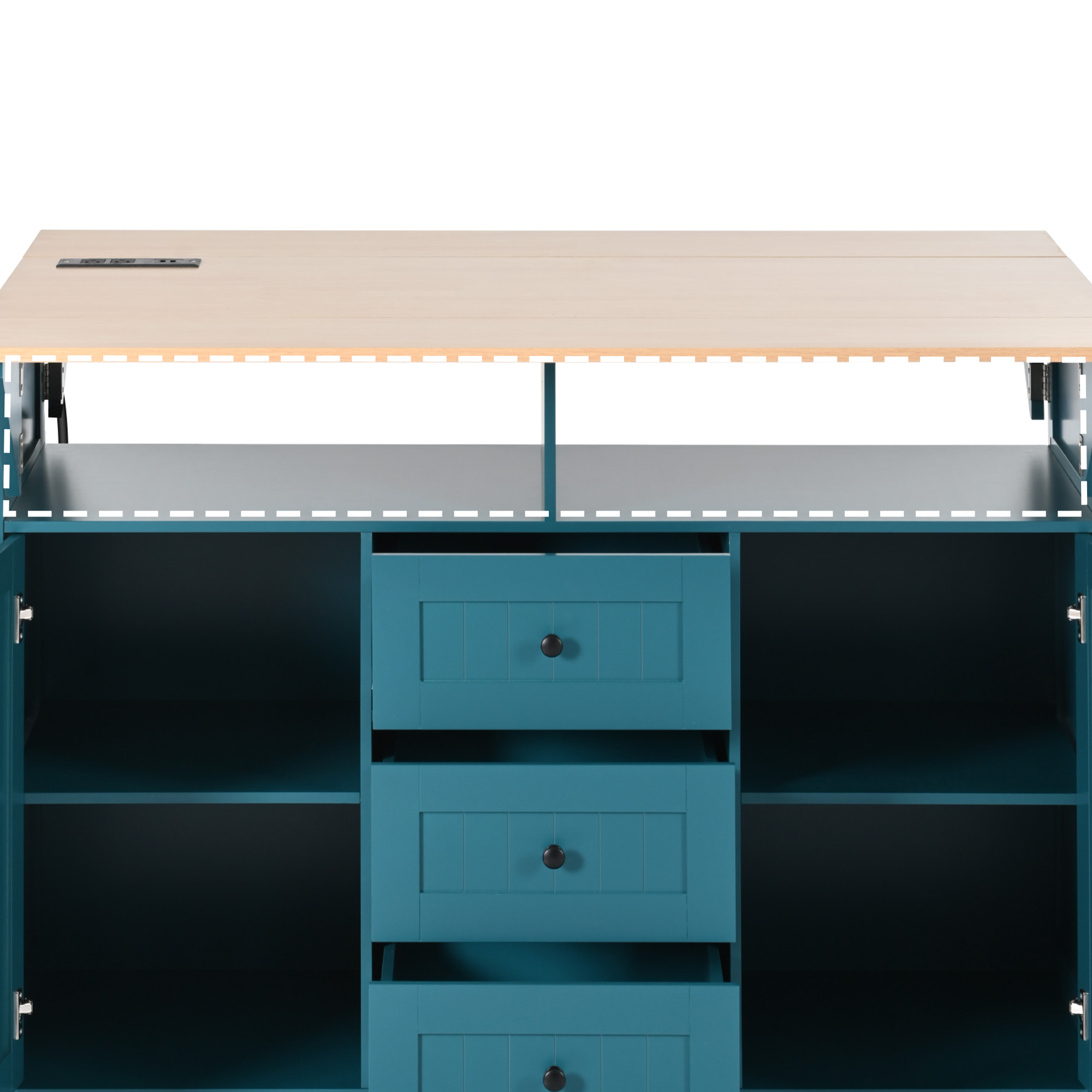 K&K 55.7'' Large Kitchen Island with 2 Drop Leaf,, Rolling Kitchen Cart on 5 Wheels with Power Outlet, Folding Storage Dining Table with Spice & Towel Rack , 3 Drawers, for Kitchen, Dining Room,Green - Grand Goldman Shop