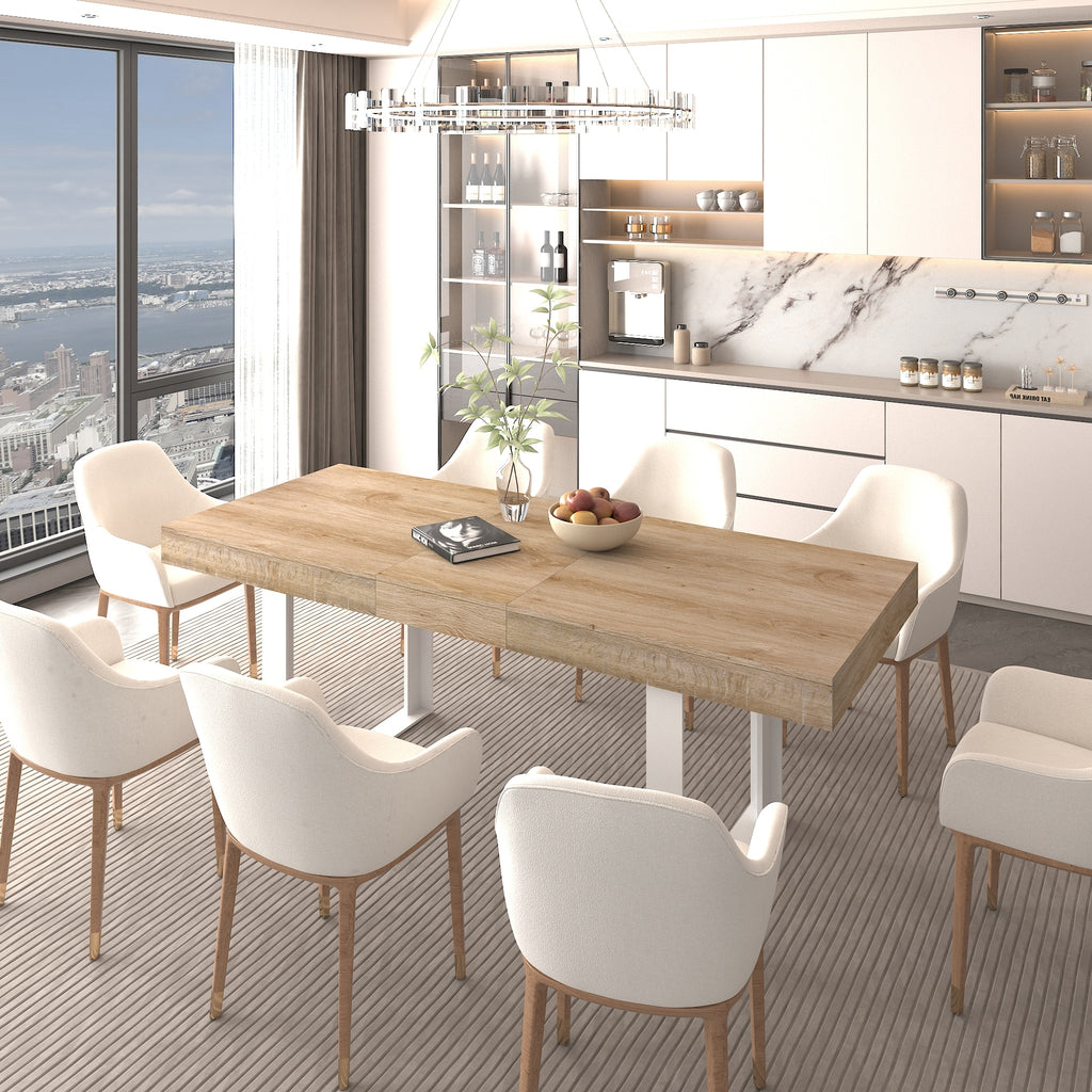 Extendable Dining Room Table for 6 8 10, Modern Farmhouse Wooden Kitchen Expanding Table, Long Large Expandable Dining Room Conference Table - Grand Goldman Shop