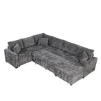 Modern Sectional Sofa Pull-out Sleeper with Storage Ottoman, USB Charging, Grey Tweed Chenille, 112.2' - Grand Goldman Shop