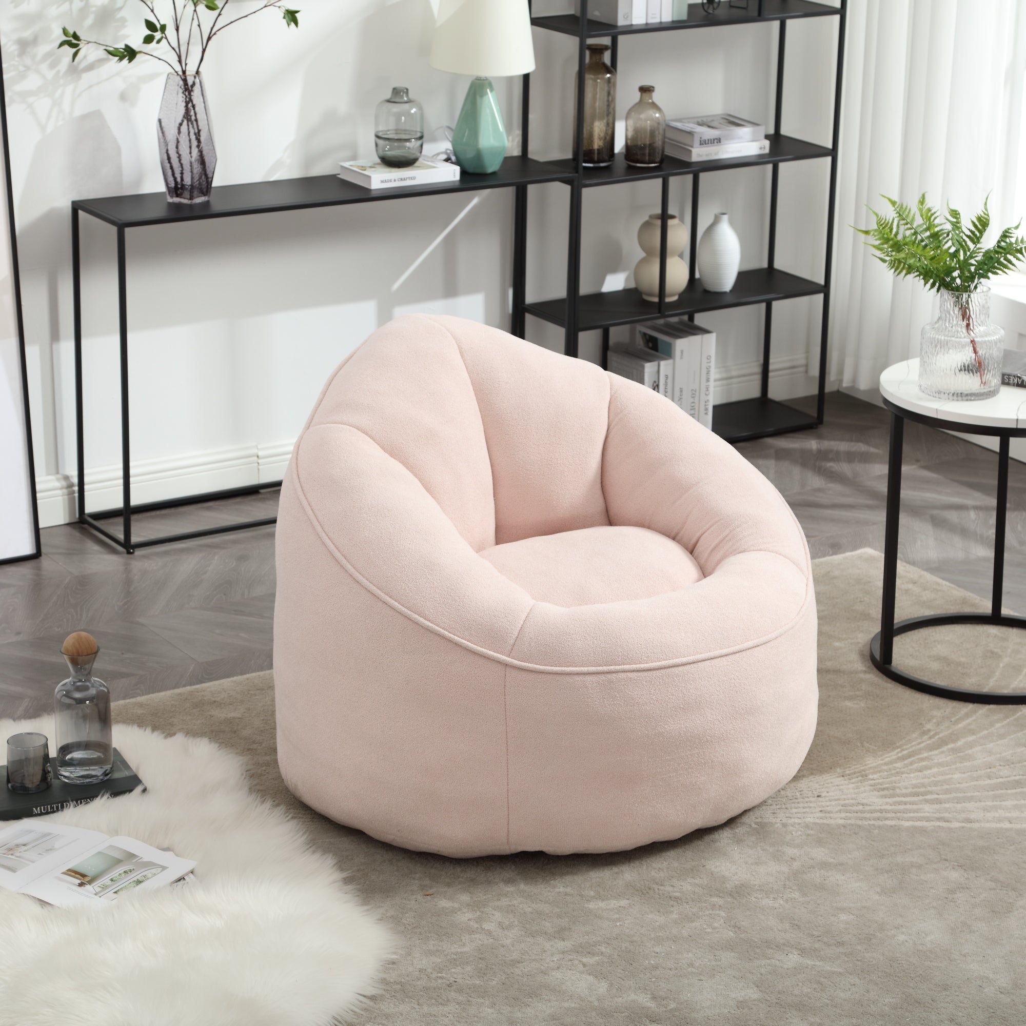 Bedding Bean Bag Sofa Chair with High-Pressure Foam and Footrest, Pink Microfiber - Grand Goldman Shop