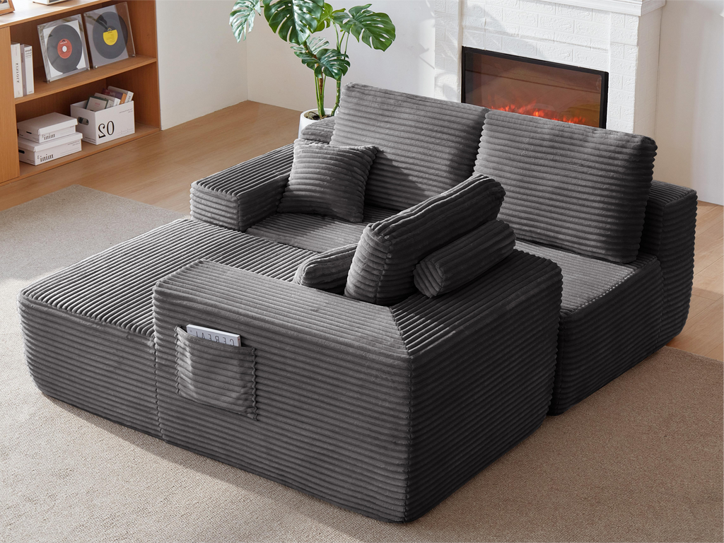 104' Cloud Sectional Sofa with L-Shape Chaise and Side Pockets , Modern Modular Design, Deep Seating, Upholstered Couch for Living Room/Bedroom, No Assembly Required (Plush Fabric), Grey,Right - Grand Goldman Shop