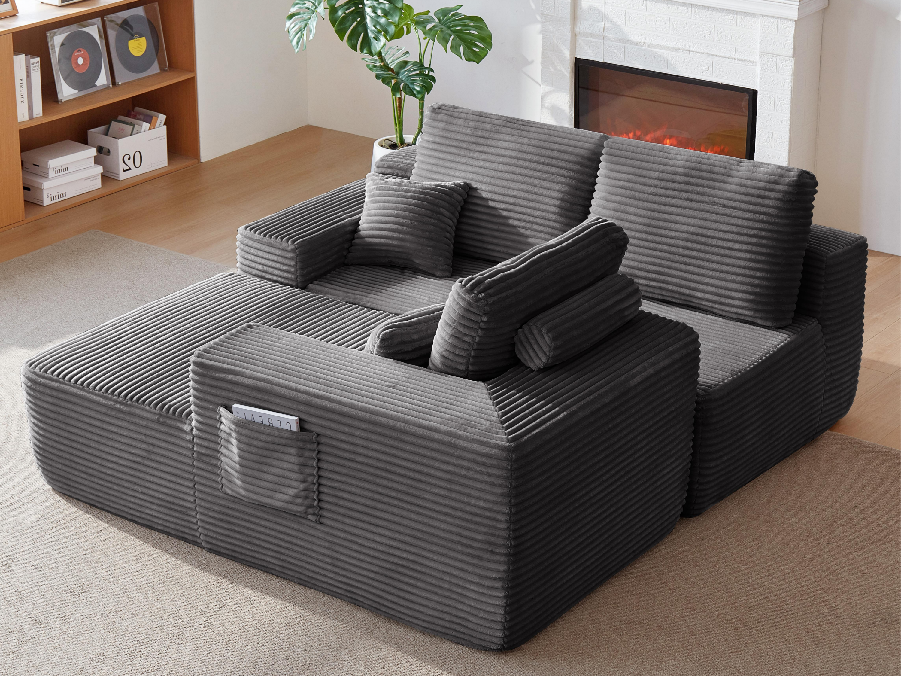 104' Cloud Sectional Sofa with L-Shape Chaise and Side Pockets , Modern Modular Design, Deep Seating, Upholstered Couch for Living Room/Bedroom, No Assembly Required (Plush Fabric), Grey,Right - Grand Goldman Shop
