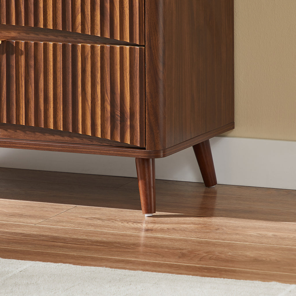 Fluted 3 Drawer Dresser Set of 2, Mid-Century Modern Tall Chest of Drawers with Vertical Grooved Design, Solid Wood Storage Cabinet with Metal Handles for Bedroom Living Room, Walnut - Grand Goldman Shop