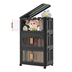 Black,20' Side Wide Folding Storage Cabinet ,5 Tiers,19.69'×11.81'×50.00',Collapsible Storage Bins with Magnetic Door, Plastic Storage Cabinet with Wheels - Grand Goldman Shop
