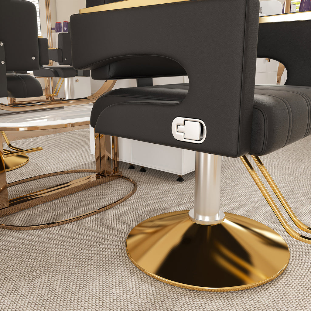 Professional Hydraulic Barber Chair with 360° Swivel, Adjustable Height, Stainless Steel Armrests & Reclining Backrest in Black & Gold - Grand Goldman Shop