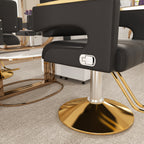 Professional Hydraulic Barber Chair with 360° Swivel, Adjustable Height, Stainless Steel Armrests & Reclining Backrest in Black & Gold - Grand Goldman Shop