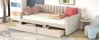 Twin Size Upholstered daybed with Drawers, Wood Slat Support, Beige - Grand Goldman Shop