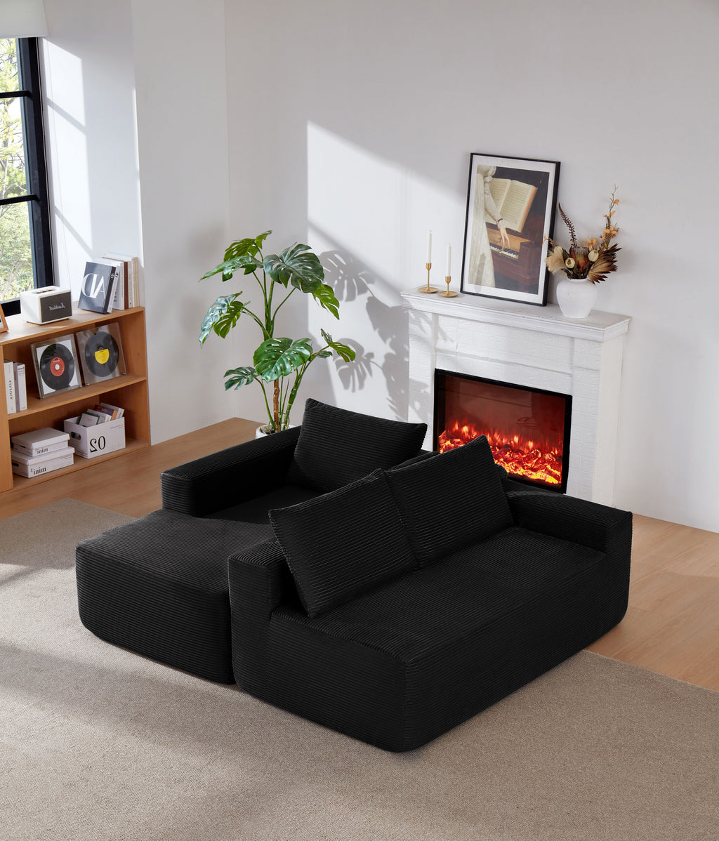 96.9' Cloud Sectional Couch with L-Shape Chaise,Modern Modular Sofa with Deep Seat, Upholstered Couches for Living Room Bedroom,No Assembly Required, (Corduroy Fabric),Black - Grand Goldman Shop
