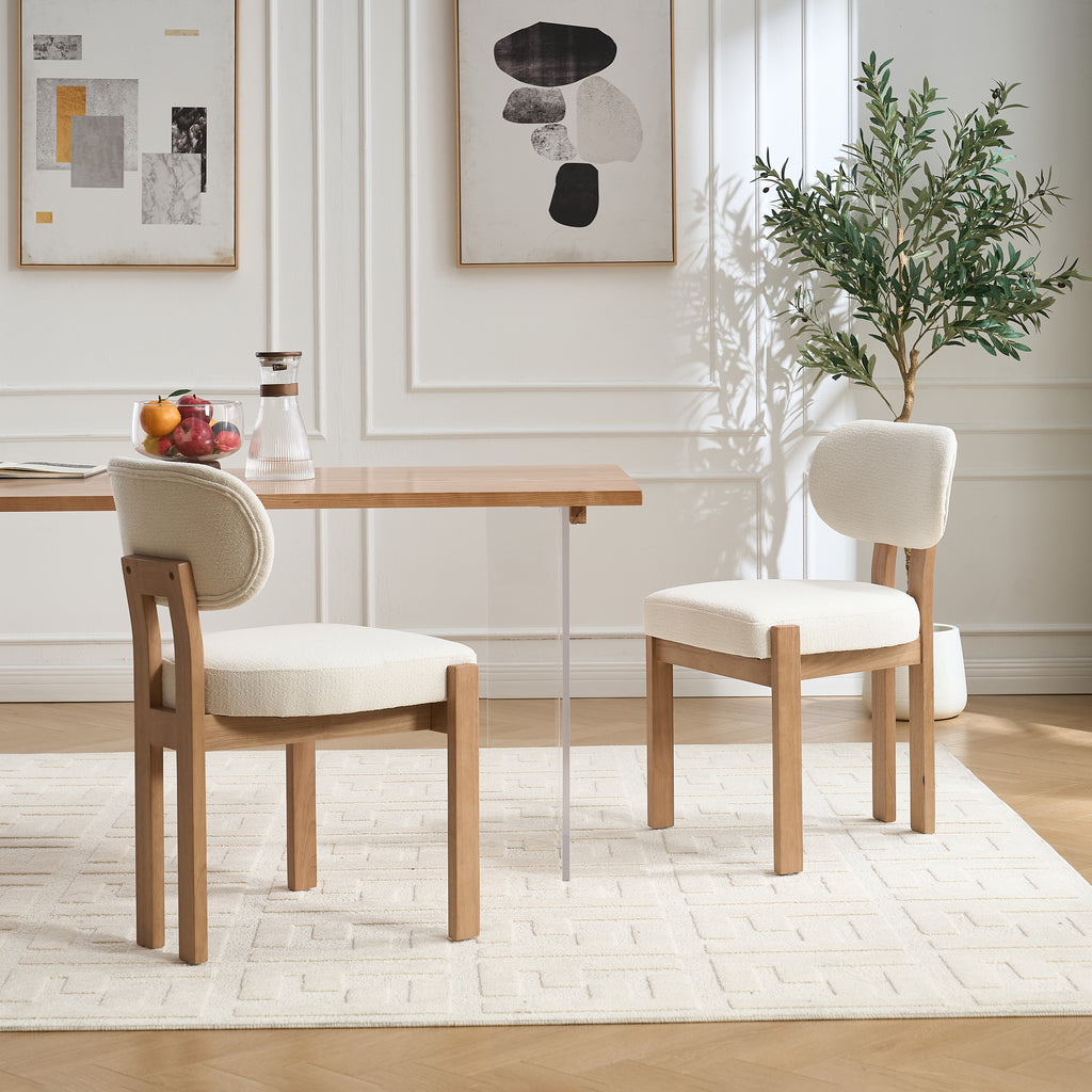 Modern Farmhouse Dining Chairs Set of 2 in Beige, Fabric Upholstered Wooden Kitchen Chairs with Ergonomic Backrest and Adjustable Feet, Rubber Wood Frame - Grand Goldman Shop