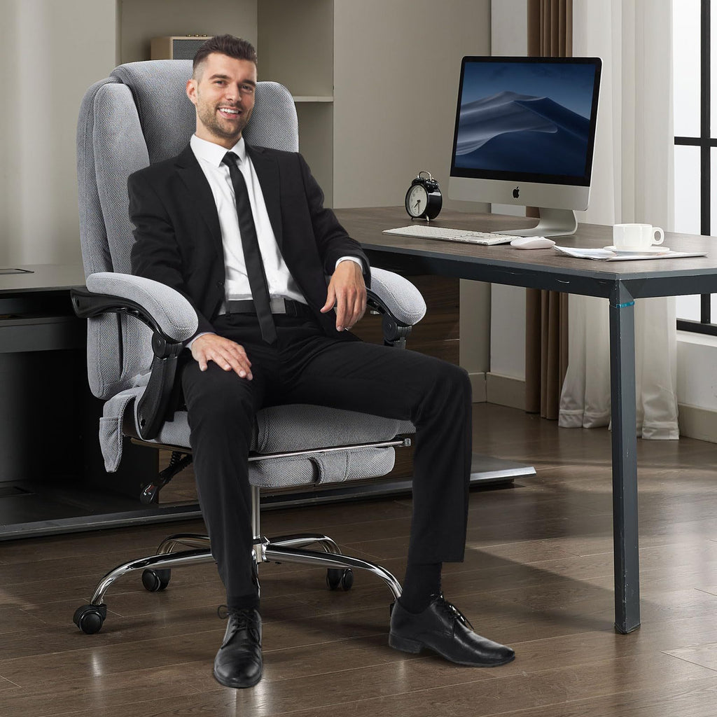 Massage Office Chair with Heat and 6 Vibration Points,Executive Office Chair with Foot Rest and Padded Armrests,Reclining Bac