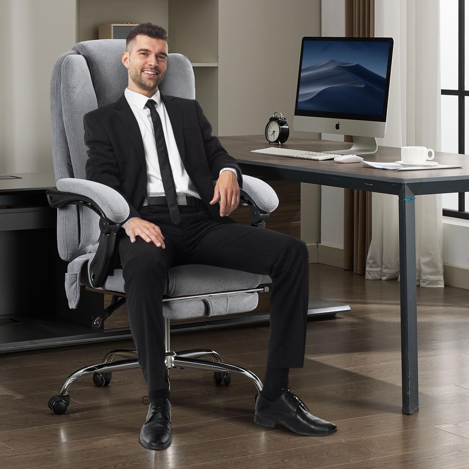 Massage Office Chair with Heat and 6 Vibration Points,Executive Office Chair with Foot Rest and Padded Armrests,Reclining Bac