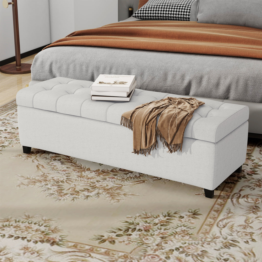 Upholstered Storage Ottoman Bench, Entryway Bench, End of Bed Bench, Ottoman Foot Rest for Bedroom, Light Grey, 300lbs - Grand Goldman Shop
