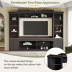 Farmhouse Entertainment Wall Unit with Bookshelf for TVs Up to 70', Walnut TV Stand with Adjustable Shelves, Mid-Century Media Console with Wine Rack for Living Room, Black (NEW SKU: N721S000046B-2) - Grand Goldman Shop