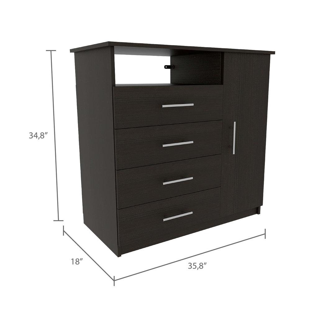 2 Piece Bedroom Set, London Armoire + Rioja 4 Drawer Dresser, Black - Grand Goldman Shop
