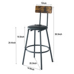 Rustic Brown Round Bar Table and Stool Set with Shelf, Upholstered Stool with Backrest, Metal & Wood, 24.17'W x 24.17'D x 36.02'H - Grand Goldman Shop