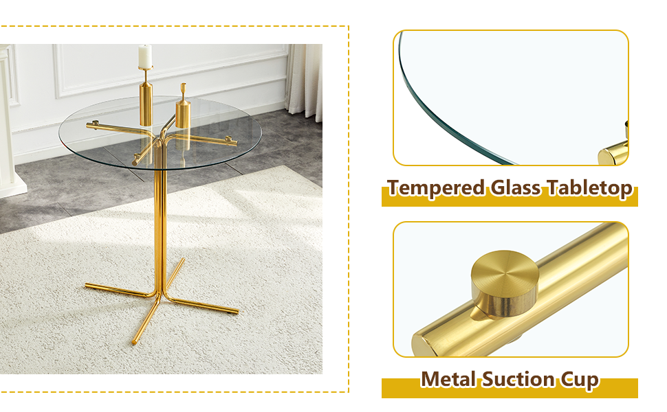 Round glass bar high table, 36 inch round bar table, tempered glass tabletop, sturdy gold chrome plated four column support, suitable for transparent round bar tables in small spaces, kitchens - Grand Goldman Shop
