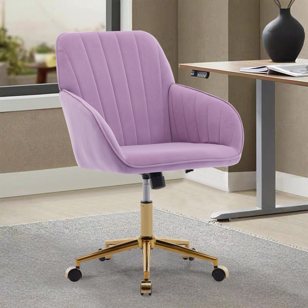 TY Ergonomic Swivel Office Chair with Backrest, Lilac Velvet, Adjustable and Comfortable for Long Sitting | Premium Home Deco