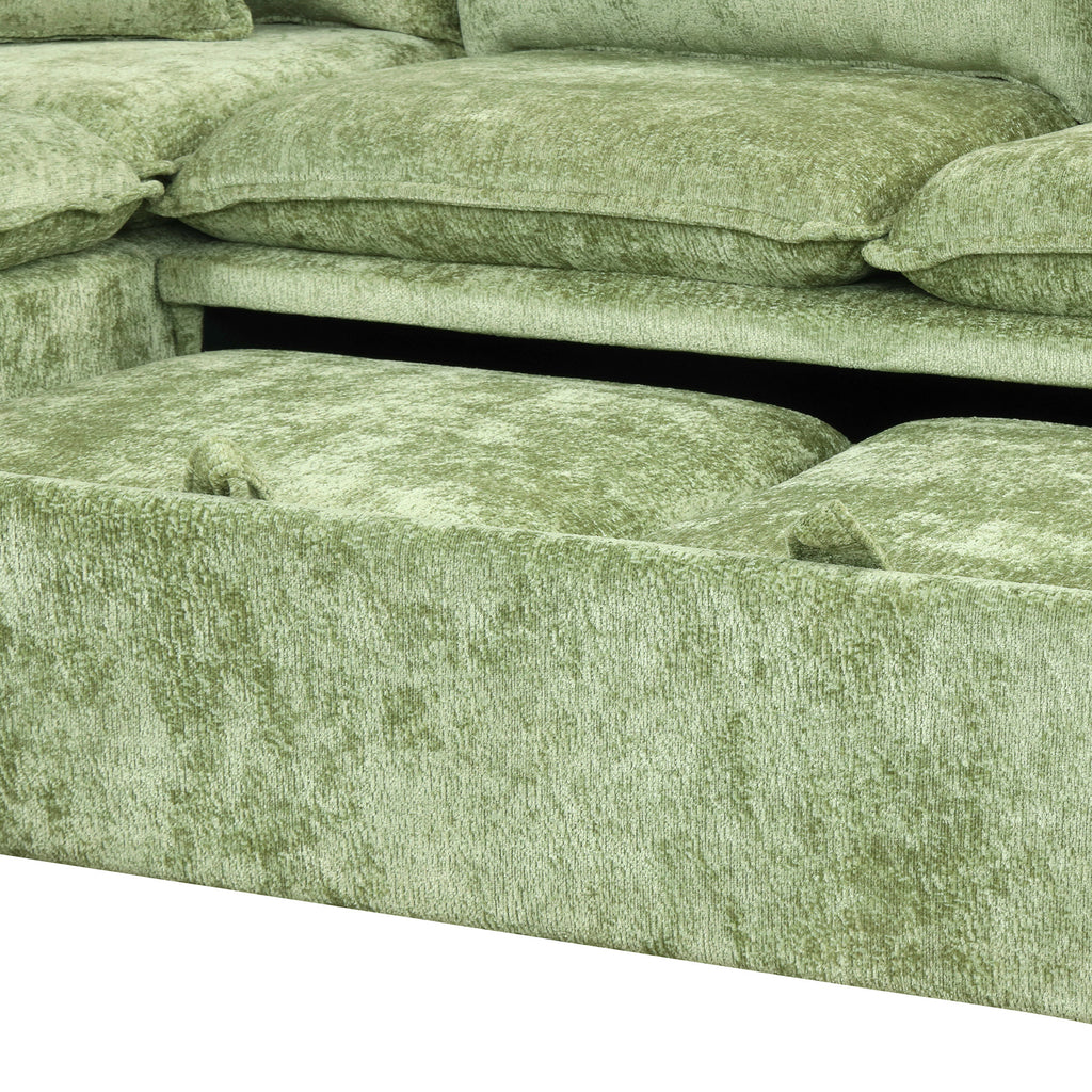 Convertible Sofa Bed Sectional Sofa Sleeper with Storage Ottoman, Green Chenille, 82.67 inches - Grand Goldman Shop