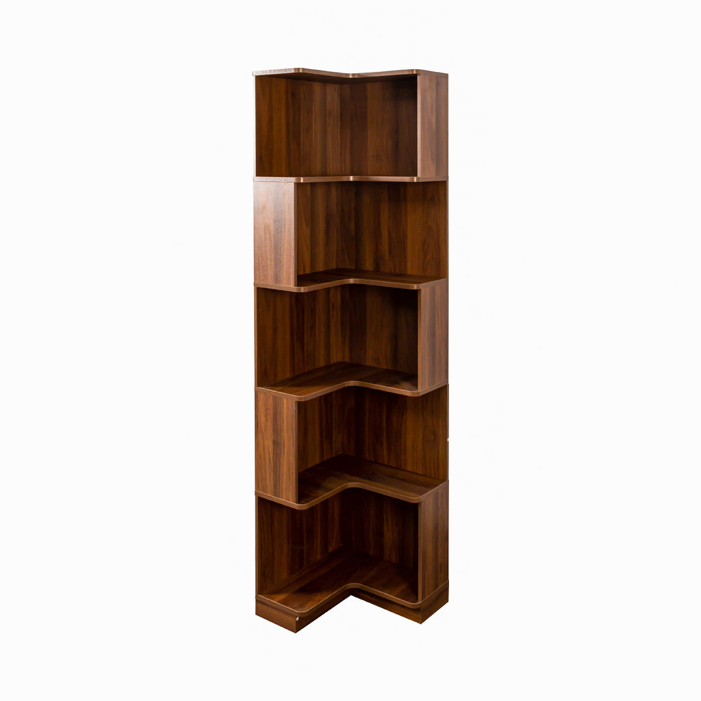 Corner Book Shelf - 5 Tier Corner Bookshelf  Bookcase with Baffle, Freestanding L Shaped Display Shelf Stand with led lights for Home Office, Living Room, Bedroom, Kitchen - Grand Goldman Shop
