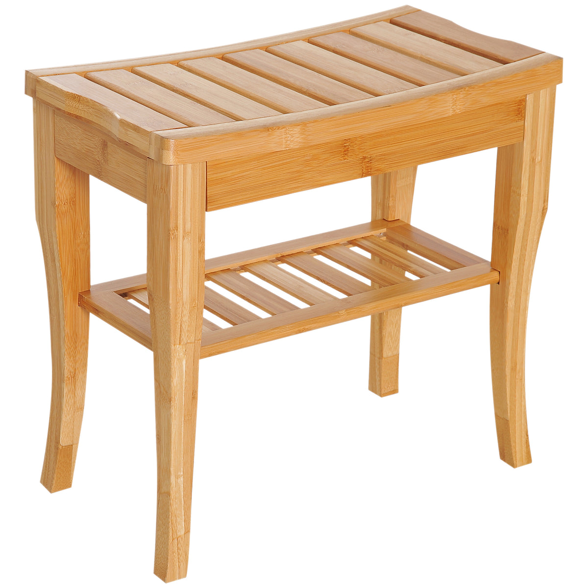 Long Bamboo Shower Bench Seat, 20' Wooden Spa Shower Stool with Underneath Storage Shelf Shoe Organizer - Grand Goldman Shop