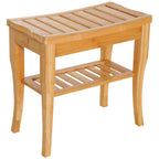 Long Bamboo Shower Bench Seat, 20' Wooden Spa Shower Stool with Underneath Storage Shelf Shoe Organizer - Grand Goldman Shop