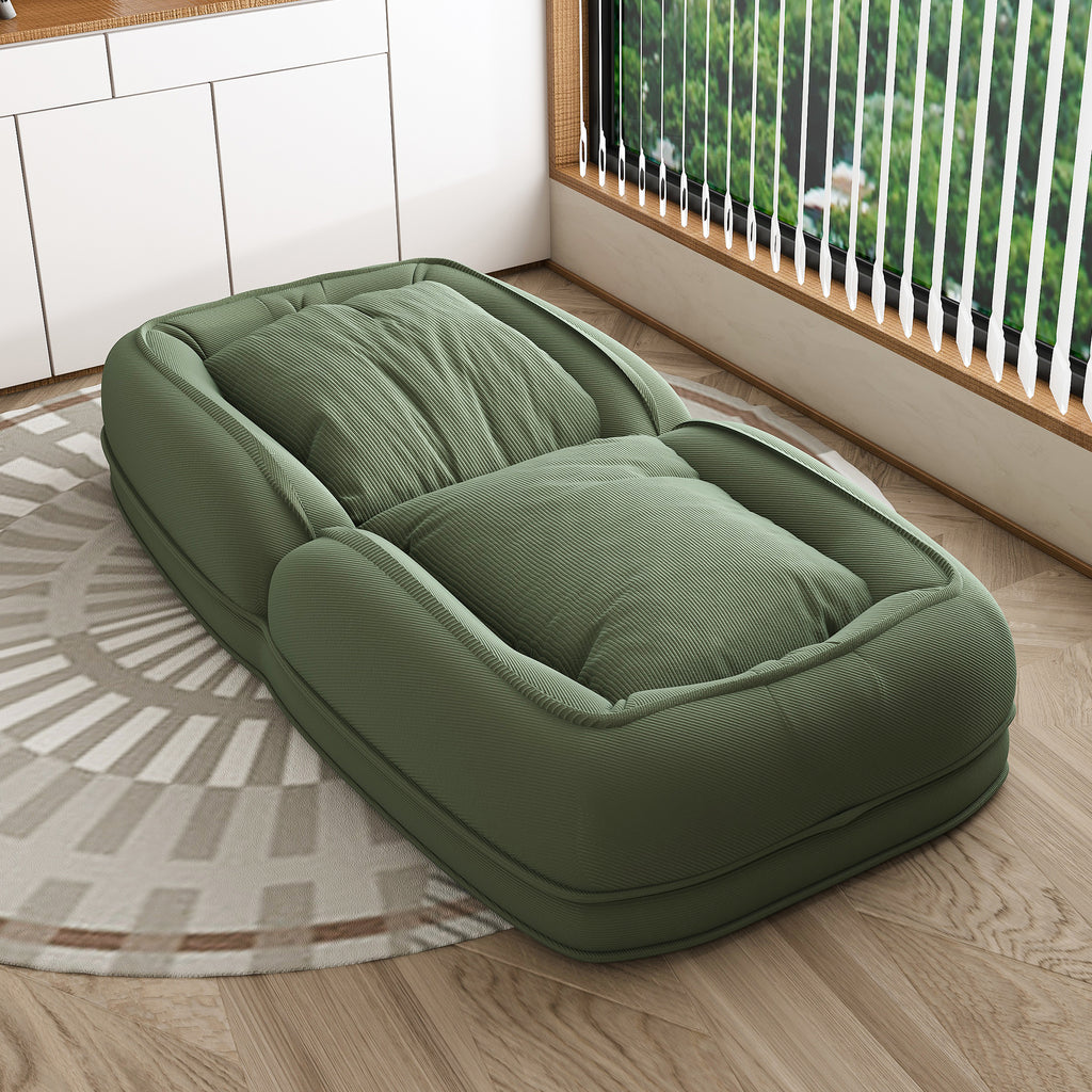 Green Upholstered Human Dog Bed with 5 Adjustable Positions, Foldable Lazy Sofa Bed for Adults and Pets, Includes 2 Soft Pillows for Bedroom, Living Room, Reading Corner - Grand Goldman Shop