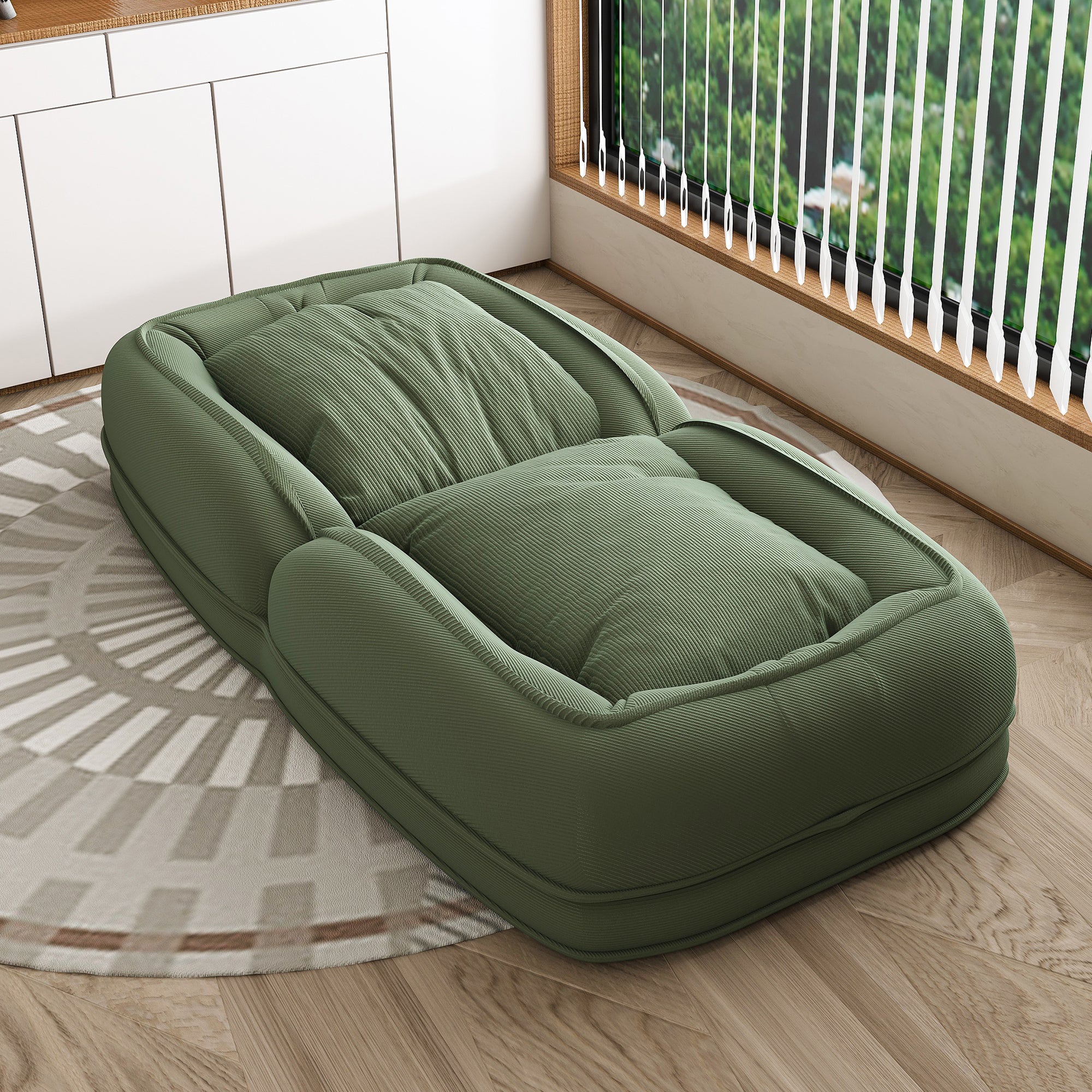 Green Upholstered Human Dog Bed with 5 Adjustable Positions, Foldable Lazy Sofa Bed for Adults and Pets, Includes 2 Soft Pillows for Bedroom, Living Room, Reading Corner - Grand Goldman Shop