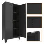 61'' 2 Shapely Doors Cabinet, Metal Storage Cabinet with Doors and Adjustable Shelves, for Bedroom, Living Room(Black) - Grand Goldman Shop