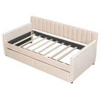 Twin Size Upholstered daybed with Drawers, Wood Slat Support, Beige - Grand Goldman Shop
