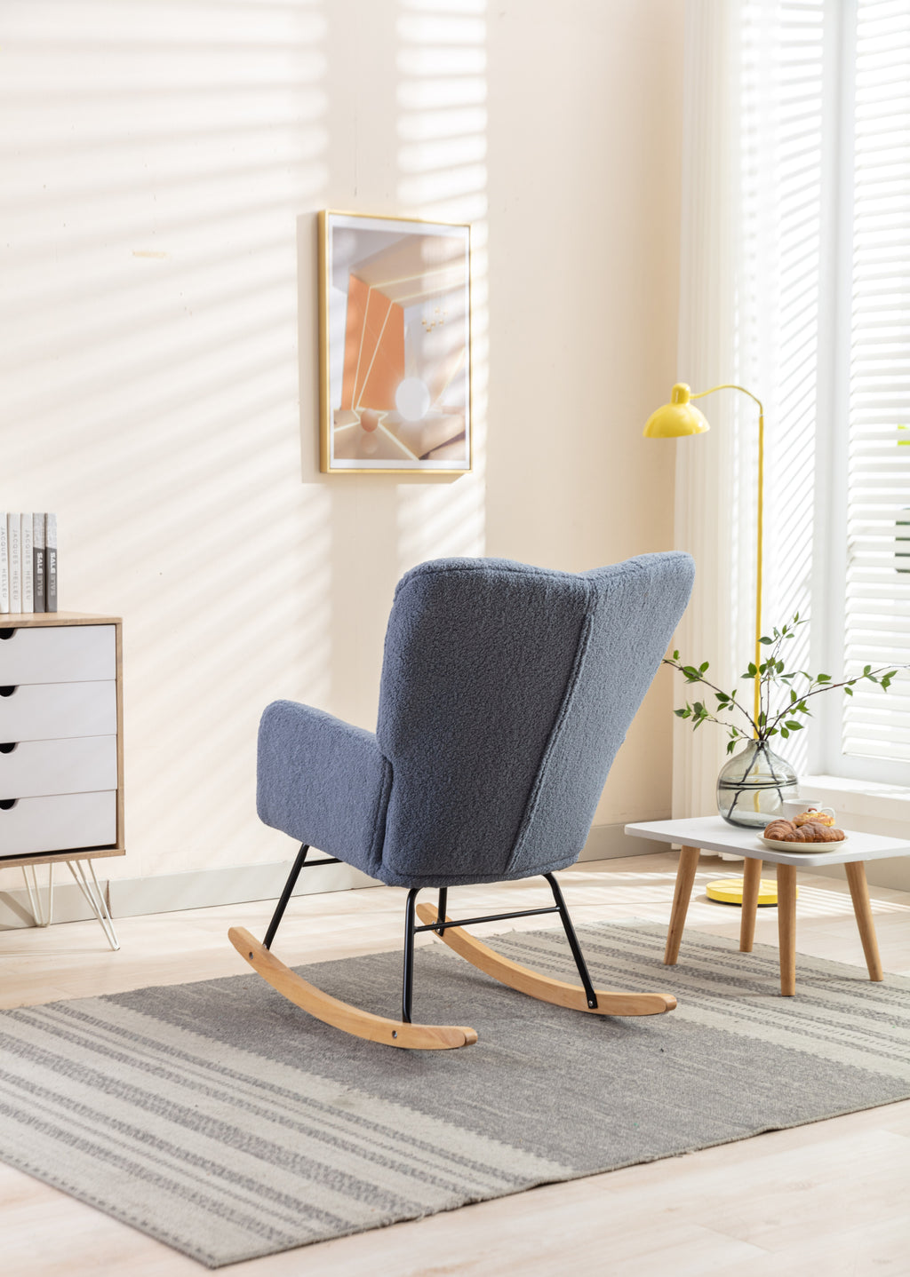050-Teddy Fabric Rocking Gilder Nursery Chair For Living Room Indoor,Light Blue - Grand Goldman Shop