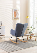 050-Teddy Fabric Rocking Gilder Nursery Chair For Living Room Indoor,Light Blue - Grand Goldman Shop