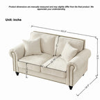 Modern 2-Seater Sofa with Rolled Arms, Tufted Upholstery, Wood Legs, Nailhead Trim, Beige Fabric, 63' - Grand Goldman Shop