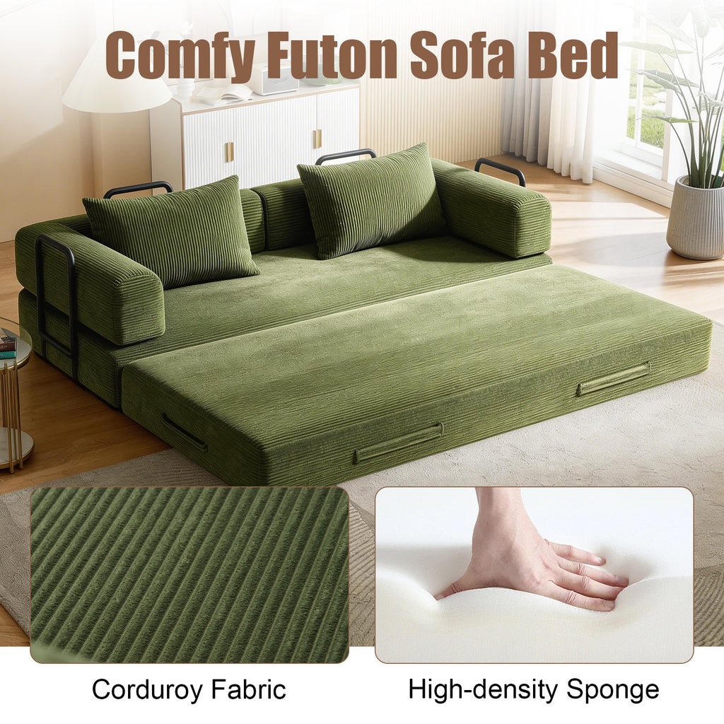 78 Inch Convertible Sleeper Sofa Bed, Futon Boneless Couch Lounge Loveseat with Pull Out Bed, No Assembly Required - Grand Goldman Shop