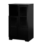 Modern MDF Painted Cabinet with Glass Doors and Drawer, Black, Bedroom or Living Room Storage - Grand Goldman Shop