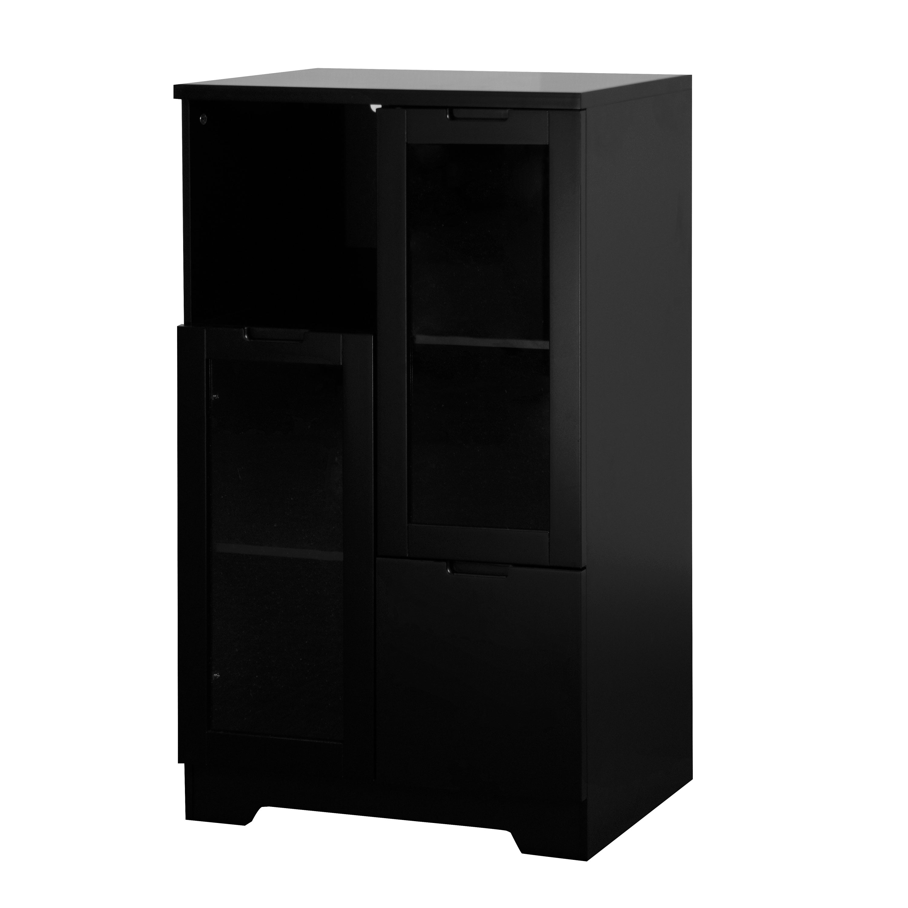 Modern MDF Painted Cabinet with Glass Doors and Drawer, Black, Bedroom or Living Room Storage - Grand Goldman Shop