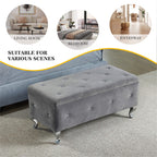 Tufted Storage Ottoman Bench For Bedroom End Of Bed Large Upholstered Storage Benches Footrest With Crystal Buttons For Living Room Entryway (Grey) - Grand Goldman Shop