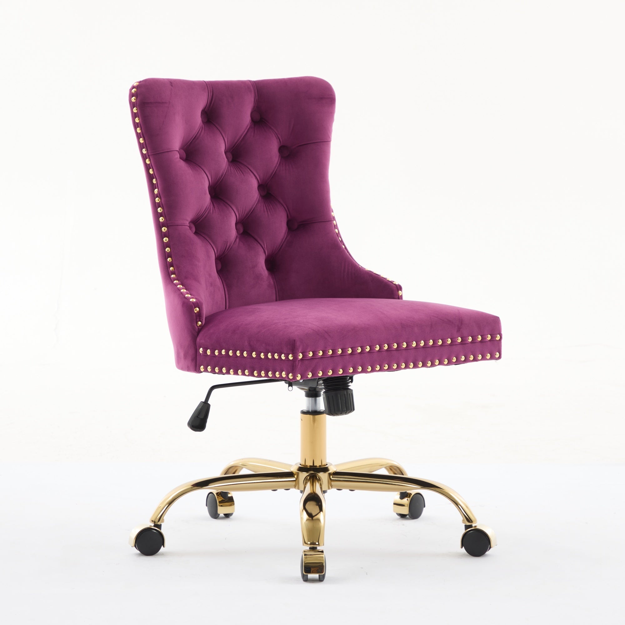 A&A Furniture Office Chair,Modern Velvet Upholstered Tufted Button Home Office Chair with Golden Metal Base,Adjustable Desk C