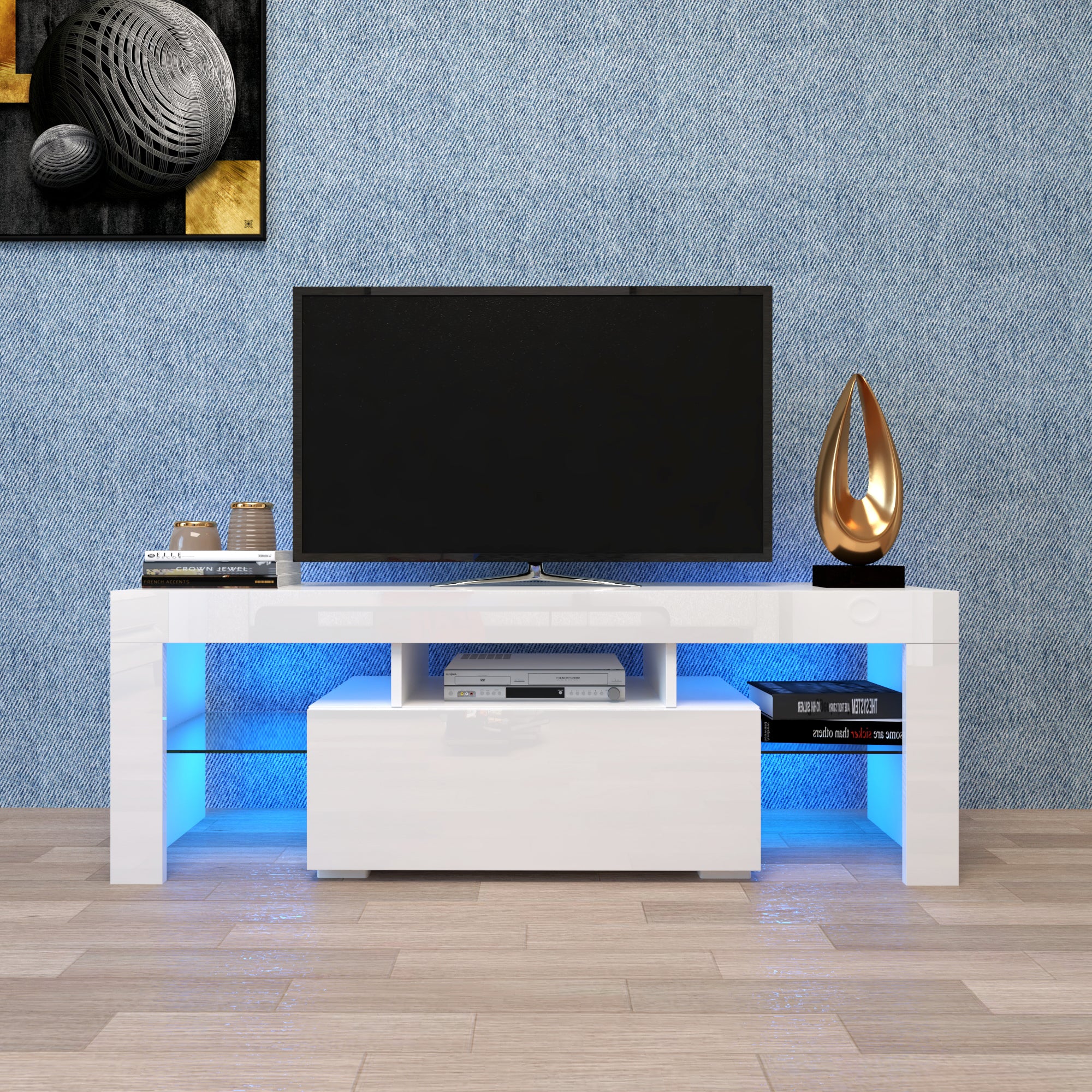 Entertainment TV Stand, Large TV Stand TV Base Stand with LED Light TV Cabinet. - Grand Goldman Shop