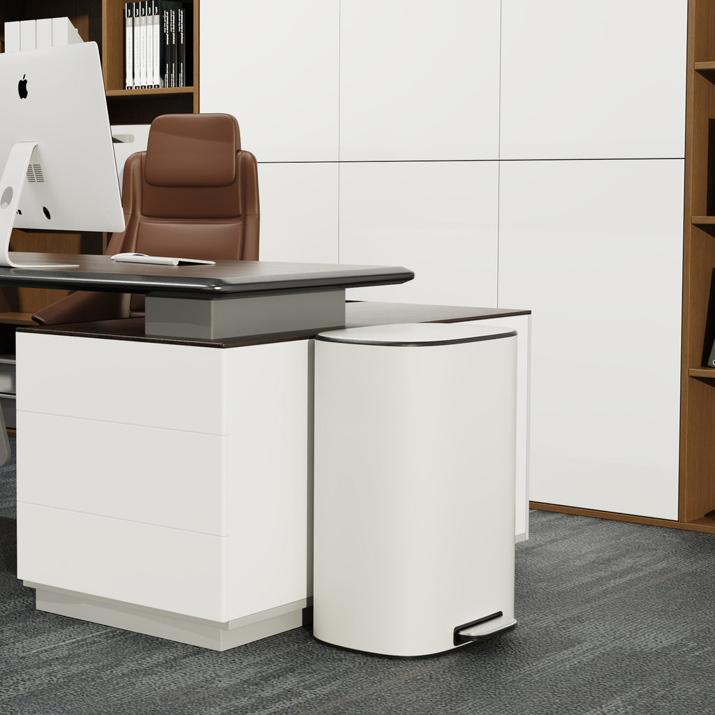 13 Gallon 50L Kitchen Foot Pedal Operated Soft Close Trash Can - Stainless Steel Ellipse Bustbin - White - Grand Goldman Shop