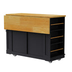 48 inch Kitchen Island with Drop Leaf,Power Outlet,Internal Storage Rack,Rolling Kitchen Storage Cart on 5 Wheels with 5 Open Side Racks,for Kitchen,Black (Old SKU N707P257057B)(Not Include Stools) - Grand Goldman Shop