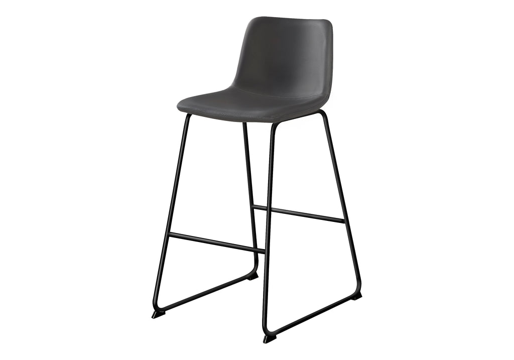 Office Chair, Bar Height, Standing, Computer Desk, Work, Grey Leather Look, Black Metal, Contemporary, Modern - Grand Goldman