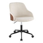 Contemporary Office Chair in Black Metal, Walnut Wood, and Cream Fabric | Premium Home Decor - Grand Goldman